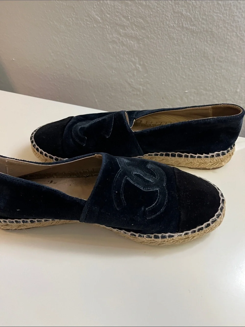 CHANEL Black Velvet Espadrilles with Interlocking CC
